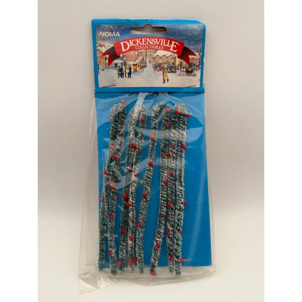 Noma Dickensville Collectables Frosted Sisal Garland Red Berries Vintage NEW